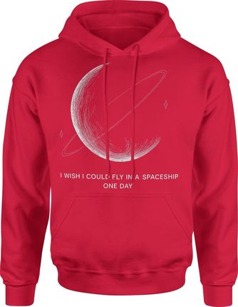 I Wish i could fly in a spaceship one day Męska bluza z kapturem (XL, Czerwony)