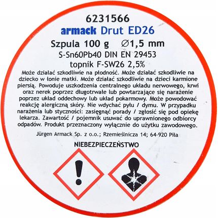 Armack Cyna Topnikiem Spoiwo Lutownicze 100g 2,5mm - zdjęcie 2