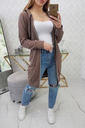Cappuccino bluza sukienkowa z kapturem i zamkiem | Długa | UNI - zdjęcie 2