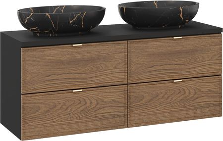 Comad Zestaw Szafka Z Blatem I 2 Umywalki Nablatowe 120Cm Talia Casella Czarny Mat