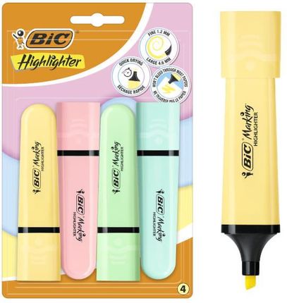 Bic Zakreślacz Flat Highlighter 4 Pastelowe Kolory Blister