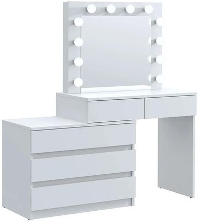 Elior Biała duża toaletka podśwetlana do makijażu z komodą Fienna