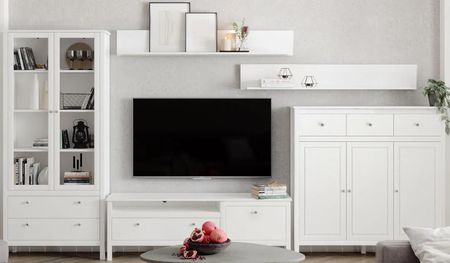 Elior Biały zestaw mebli z witryną do salonu Zimbi