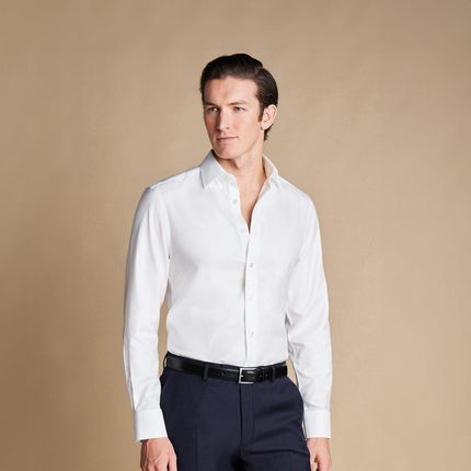Charles Tyrwhitt Non-Iron Twill Shirt — White - Extra Slim fit | 41 | 86 Koszula non-iron o splocie diagonalnym Formalne