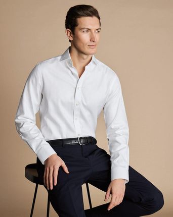 Charles Tyrwhitt Spread Collar Non-Iron Herringbone Shirt - Extra Slim fit | 42 | 91 Formalna koszula non-iron z otwartym kołnierzykiem Formalne