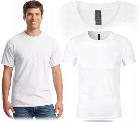 T-shirt Męski Biały Koszulka Męska Krótki Rękawek Gildan 100% Bawełna - zdjęcie 2