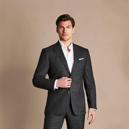 Charles Tyrwhitt Ultimate Performance Suit Jacket — Charcoal - Slim fit | 52 | Standardowe Wełniana szara marynarka premium Garnitury
