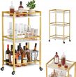 ELEGANCKI Mobilny barek na kółkach Stolik barowy Metalowy ZŁOTY 3-poziomowy