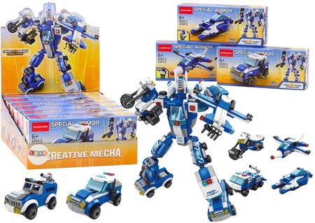Lean Toys Wozy Policyjne Motor Łódź Samolot Policja Klocki Konstrukcyjne Mix