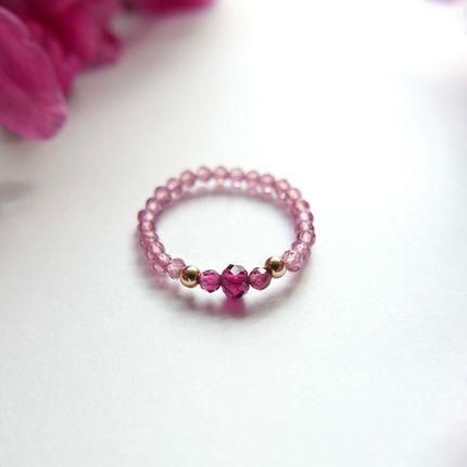 Lamimi Handmade Pierścionek Elastyczny Z Rodolitem I Granatem Triple