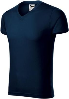 Bawełniana koszulka męska T-shirt Fit V-neck MALFINI Granatowa - zdjęcie 2