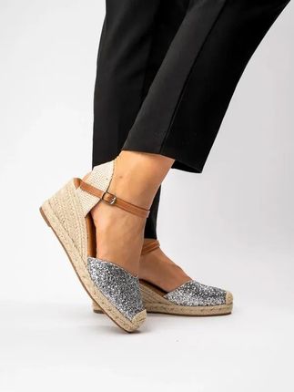 Espadryle Gwiezdne NA KOTURNIE SREBRNE 41