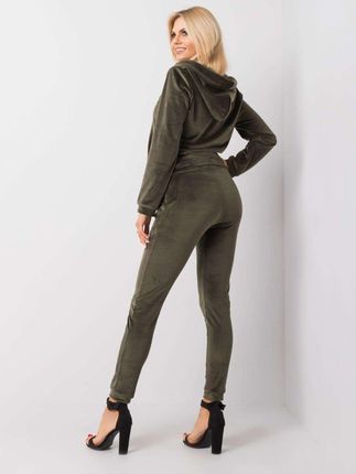 Komplet dresowy welurowy rozpinany khaki L/XL - zdjęcie 4