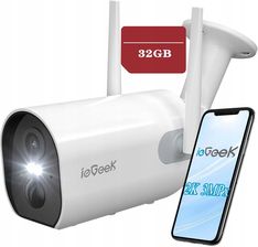 Iegeek Kamera Zewnętrzna Wifi Ip Kamery Fhd 2K 3Mpx 4X Zoom 32Gb Sd Na 5200Mah Aku