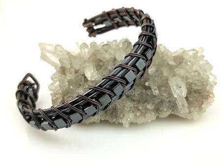 Kostki hematytu - męska bransoleta miedziana, obwód 18.5 cm, regulowany, waga 25 gram, rękodzieło. Ludwika Lipińska - zdjęcie 4