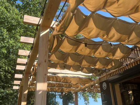 Sun Shade Żagiel Wodoszczelny Rozsuwany Zwijany Na Konstrukcję Pergoli Beżowy 2,5X3 - zdjęcie 3