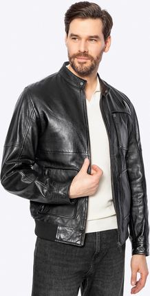 Męska kurtka ze skóry owczej z prostokątnymi kieszeniami czarna