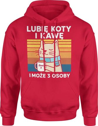 Lubię koty i kawę i może z 3 osoby Męska bluza z kapturem (XXL, Czerwony)