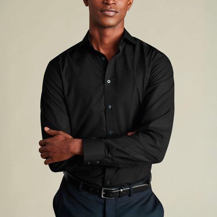 Charles Tyrwhitt Spread Collar Non-Iron Poplin Shirt — Black - Extra Slim fit | 38 | 86 Wysokiej jakości popelinowa koszule non-iron Formalne