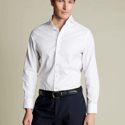 Charles Tyrwhitt Extreme Spread Collar Twill Shirt — White - Extra Slim fit | 41 | 89 Koszula non-iron o splocie diagnonalnym z otwartym kołnierzykiem