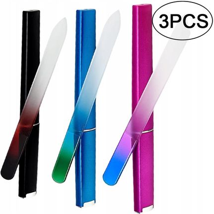 3x Pilnik Polerka Szklany Dwustronny do Paznokci z Case, Pilniczek Manicure