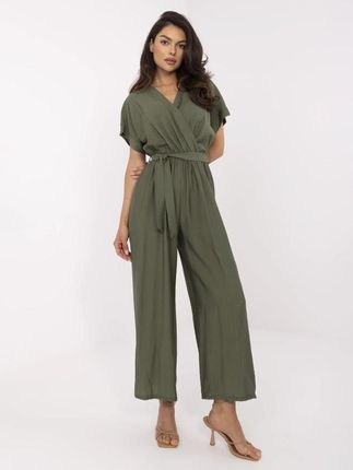 Khaki kombinezon damski ITALY MODA z dekoltem i paskiem UNI - zdjęcie 4