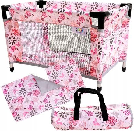 Doris Łóżeczko Dla Lalek Turystyczne Kojec + Torba Pośćiel Zestaw 52Cm