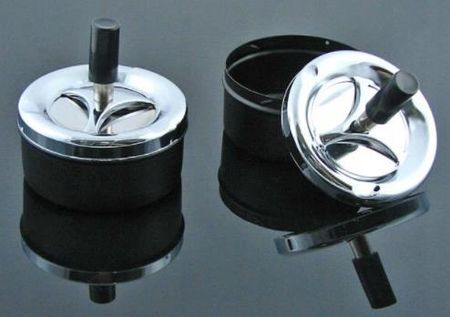 Gentelo Obrotowa Popielniczka Metalowa Zamykana Czarno Srebrna 8,1cm 61101 - zdjęcie 3