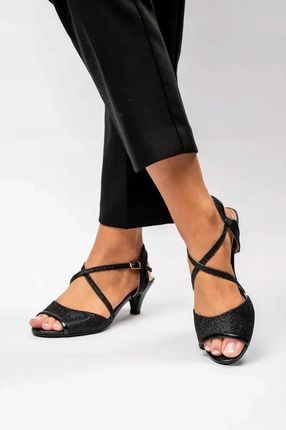 Damskie Szpilki KAYLA SANDAŁY NA NISKIM SŁUPKU CZARNE PASKI 40