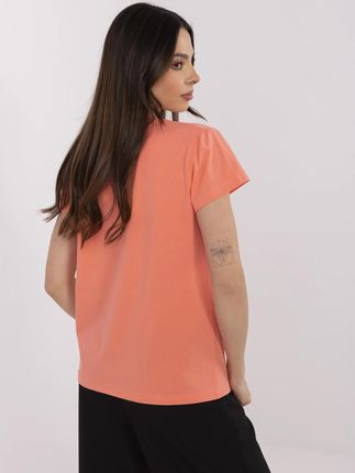Koralowy damski t-shirt z napisem - zdjęcie 2