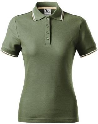 Kontrastowa Damska Koszulka Bawełniana POLO FOCUS Khaki