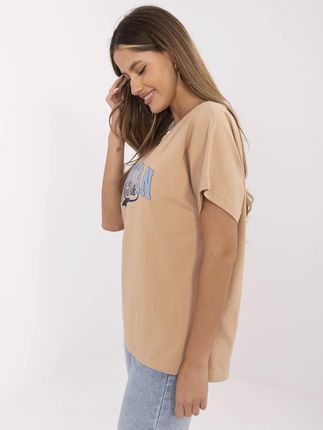 Camelowy t-shirt oversize z bawełny - zdjęcie 2