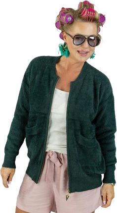 Krótki kardigan sweter rozpinany z puszystej dzianiny "COCO CHIC"