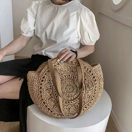 Torba Plażowa Boho Słomiana Miejska Shopperka Na Plażę Na Zakupy Duża - zdjęcie 3