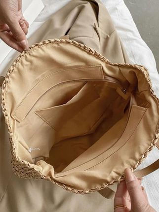 Torba Plażowa Boho Słomiana Miejska Shopperka Na Plażę Na Zakupy Duża - zdjęcie 2