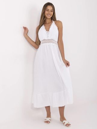 Biała długa sukienka boho z muślinu