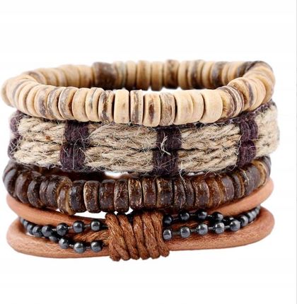 Zestaw czterech męskich bransoletek wykonana z liny konopnej