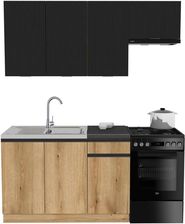 Zdjęcie Fabryka Mebli Rawa Zestaw Mebli Kuchennych Presto Plus 170cm Płyta Laminowana Dąb Evoke/Lamela Czarny - Międzyrzec Podlaski