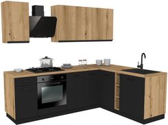 Zdjęcie Fabryka Mebli Rawa Zestaw Mebli Kuchennych Presto Plus 240x180cm Płyta Laminowana Czarny/Dąb Evoke - Żelechów