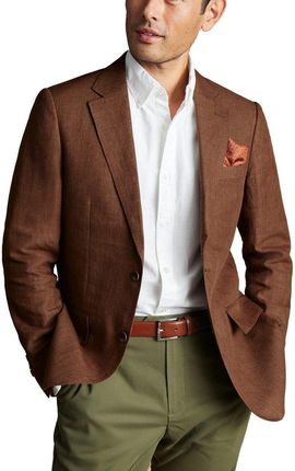 Charles Tyrwhitt Linen Jacket — Rust - Slim fit | 52 | Zkrócone Uniwersalna lniana marynarka Marynarki casualowe