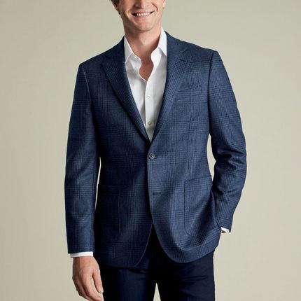 Charles Tyrwhitt Wool Twill Silk Jacket — Ink Blue - Slim fit | 46 | Zkrócone Marynarka premium z domieszką jedwabiu Marynarki casualowe