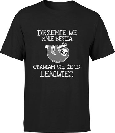 Leniwiec Męska koszulka śmieszna z nadrukiem drzemie we mnie bestia obawiam się że to leniwiec prezent dla mężczyzny (XL, Błękit)