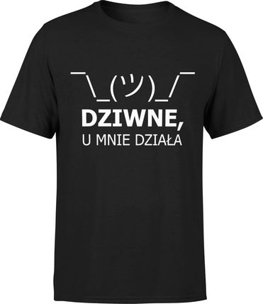 Dziwne u mnie działa Męska koszulka z nadrukiem śmieszna prezent dla informatyka programisty (M, Błękit)