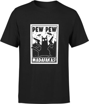 Kot Męska koszulka z kotem pew pew madafakas (M, Błękit)