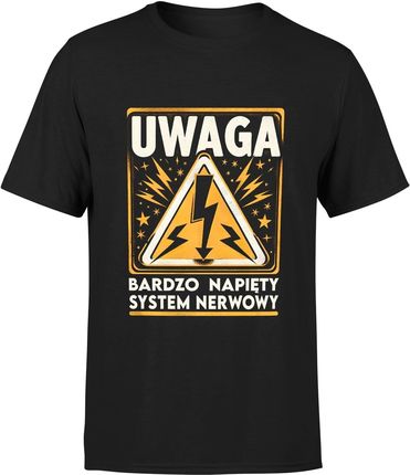 Uwaga bardzo napięty system nerwowy Męska koszulka (XL, Błękit)