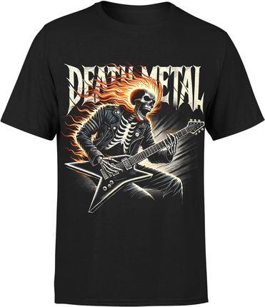 Death Metal z płonącą czaszką i gitarą Męska koszulka (M, Błękit)
