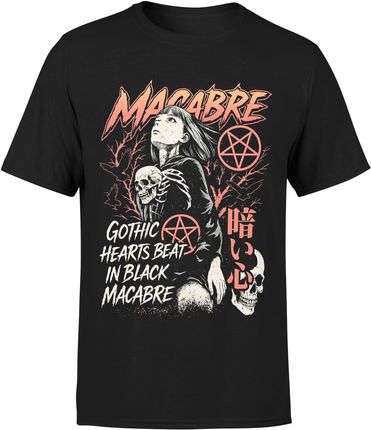 Macabre Z Pentagramem Japońskim Napisem Trupią Czaszka Męska koszulka (XXL, Błękit)