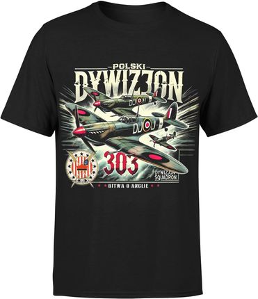 Dywizjon 303 Historyczna Wojskowa Męska koszulka (L, Błękit)