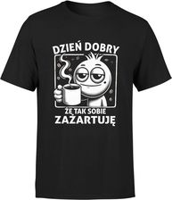 Dzień dobry że tak sobie zażartuję kawa z kawą Męska koszulka (XL, Błękit)