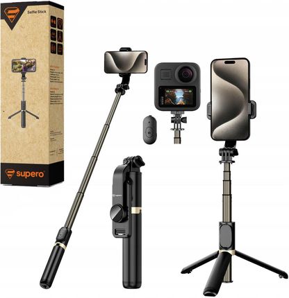 Kijek, Tripod, Uchwyt, Statyw,  Selfie Stick Supero Q03 do Telefonu GOPRO, pilot Bluetooth, Czarny
